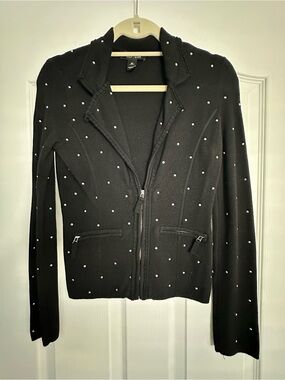 White House Black Market Black Stud-Accent Zip Blazer